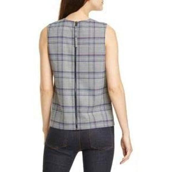 Lewit Blue Sleeveless Wool Plaid Shell Tank Small - Picture 3 of 6